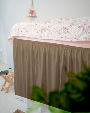 Flowyfrills– Microfiber Gathered Bed Skirt for Dorms - Taupe-Bed Skirts-Shreem Linen-Slumber Sphere