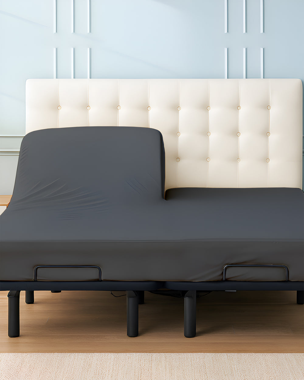 SleepSync Giza 1 Piece Split Head Fitted Sheet – Drift Dark Grey
