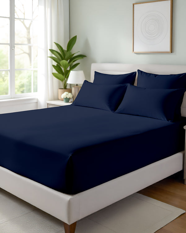 Giza Grace – Classic 1 Piece Fitted Sheet- Navy Blue
