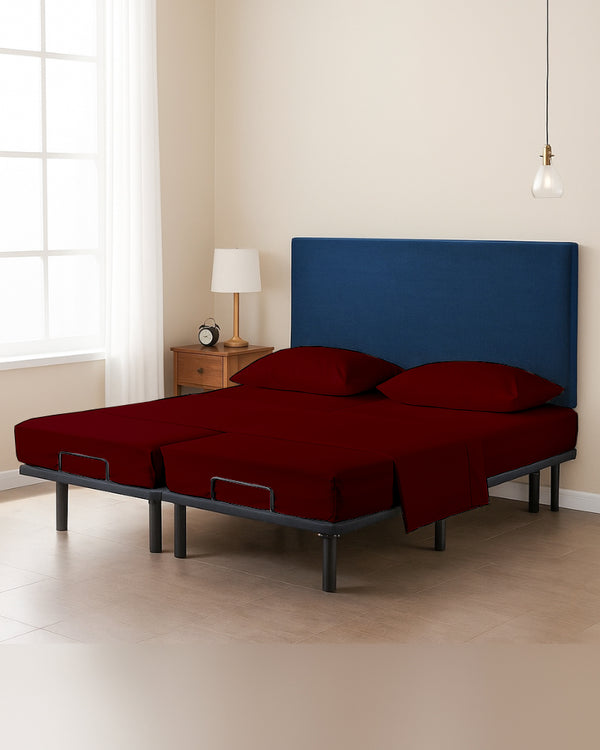 Snowy Giza Split Bed 5 Piece Sheet Set - Burgundy