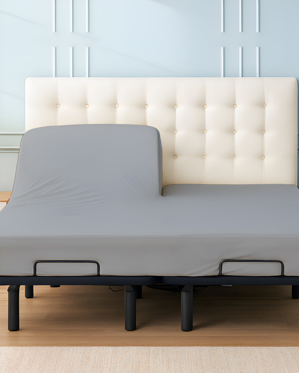 SleepSync Giza 1 Piece Split Head Fitted Sheet – Calm Light Grey