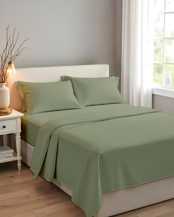 Royal Dreams, Extra Deep 4 Piece Cotton Sheet Set- Sage