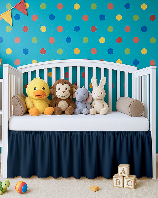 Microfiber Ruffled Crib Bed Skirt with Split Corners- Navy Blue-baby bedding-Shreem Linen-Slumber Sphere
