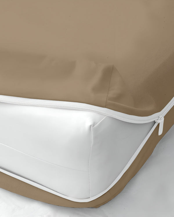 PureGuard ZipFit –  1 Piece Zipper Closure Fitted Sheet - Taupe