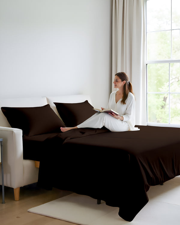 FlexFit Comfort Cotton 4-Piece Sleeper Sofa Sheet Set - Chocolate