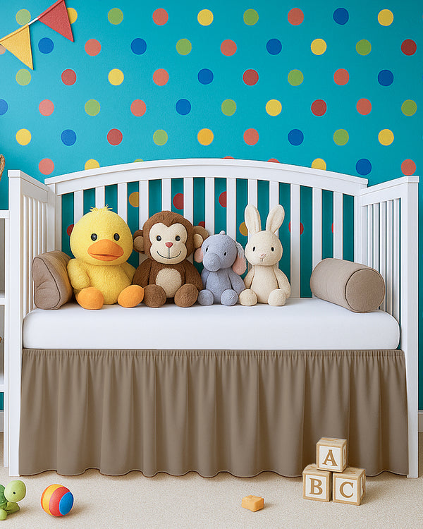 Microfiber Ruffled Crib Bed Skirt with Split Corners- Taupe-baby bedding-Shreem Linen-Slumber Sphere