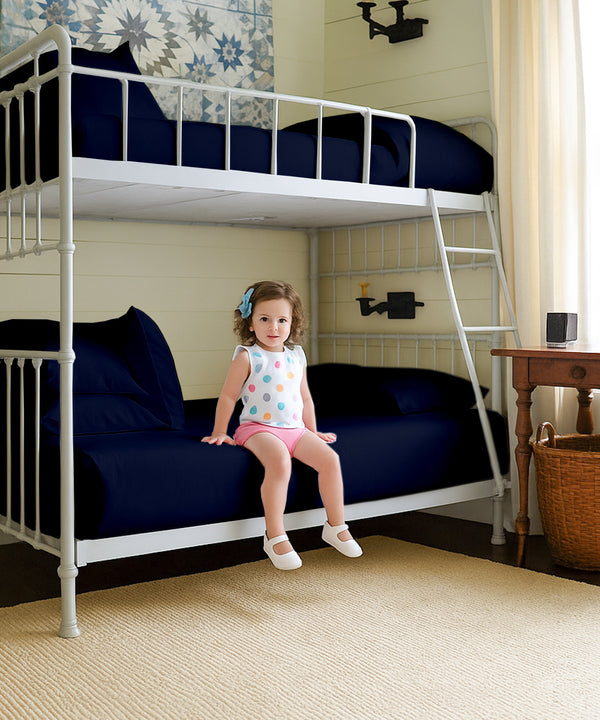 CloudLuxe – Sateen Finish Egyptian Cotton 4 Piece Cot Bedding Set - Navy Blue