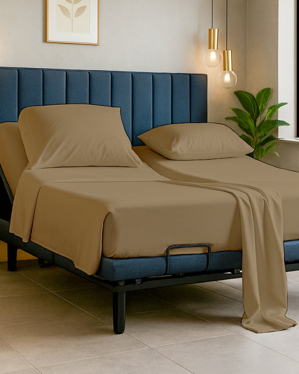 Snowy Giza Split Bed 5 Piece Sheet Set - Taupe