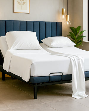 Snowy Giza Split Bed 5 Piece Sheet Set - White