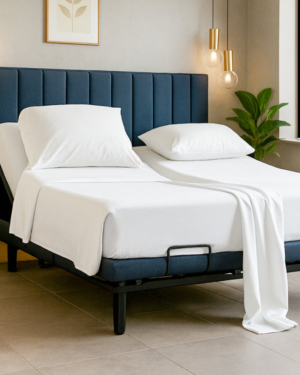 Snowy Giza Split Bed 5 Piece Sheet Set - White