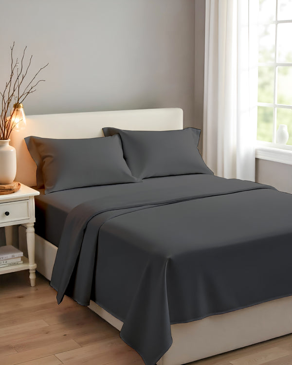 Royal Dreams, Extra Deep 4 Piece Cotton Sheet Set- Dark Gray