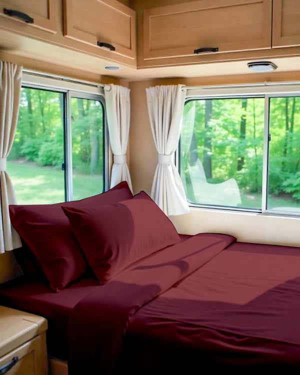 Modern Haven RV Sheet Set – Soft Microfiber, 4-Piece Luxury Collection - Burgundy