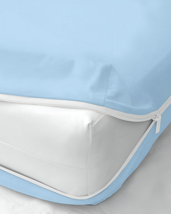 PureGuard ZipFit –  1 Piece Zipper Closure Fitted Sheet - Light Blue