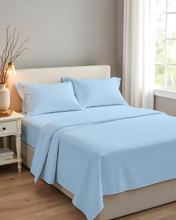 Royal Dreams, Extra Deep 4 Piece Cotton Sheet Set- Light Blue