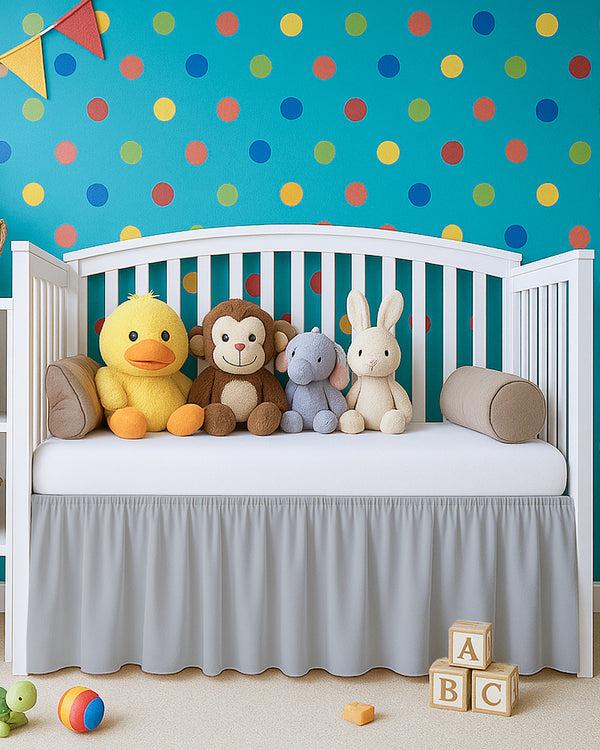 Microfiber Ruffled Crib Bed Skirt with Split Corners- Light Gray-baby bedding-Shreem Linen-Slumber Sphere