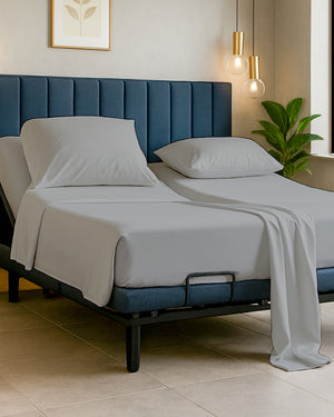 Snowy Giza Split Bed 5 Piece Sheet Set - Light Gray