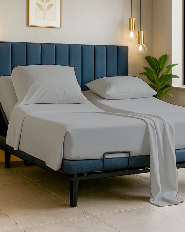 Snowy Giza Split Bed 5 Piece Sheet Set - Light Gray