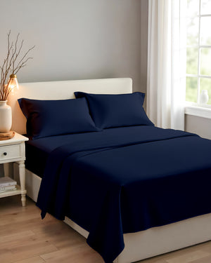 Royal Dreams, Extra Deep 4 Piece Cotton Sheet Set- Navy Blue