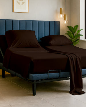 Snowy Giza Split Bed 5 Piece Sheet Set - Chocolate