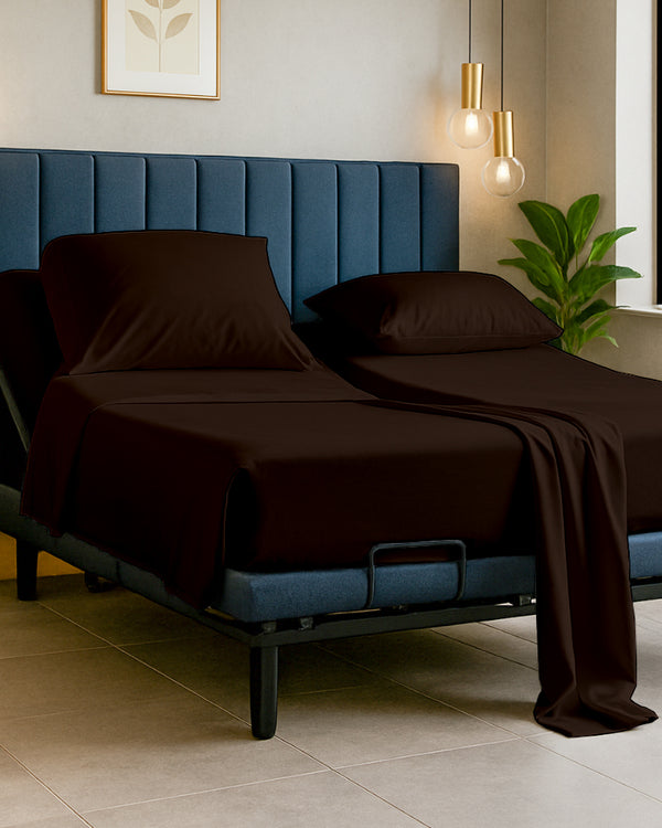 Snowy Giza Split Bed 5 Piece Sheet Set - Chocolate