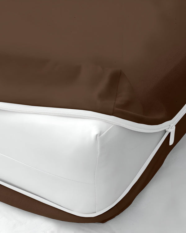 PureGuard ZipFit –  1 Piece Zipper Closure Fitted Sheet - Chocolate