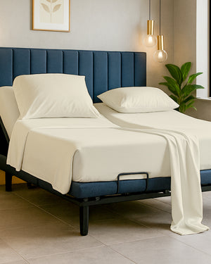 Snowy Giza Split Bed 5 Piece Sheet Set - Ivory