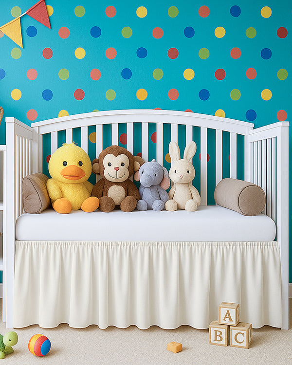 Microfiber Ruffled Crib Bed Skirt with Split Corners- Ivory-baby bedding-Shreem Linen-Slumber Sphere