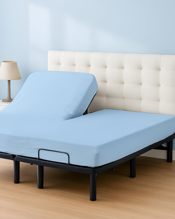 Premium 1 Piece Fitted Sheet with Top Split for Adjustable Beds - Light Blue