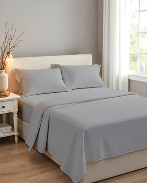 Royal Dreams, Extra Deep 4 Piece Cotton Sheet Set- Light Gray
