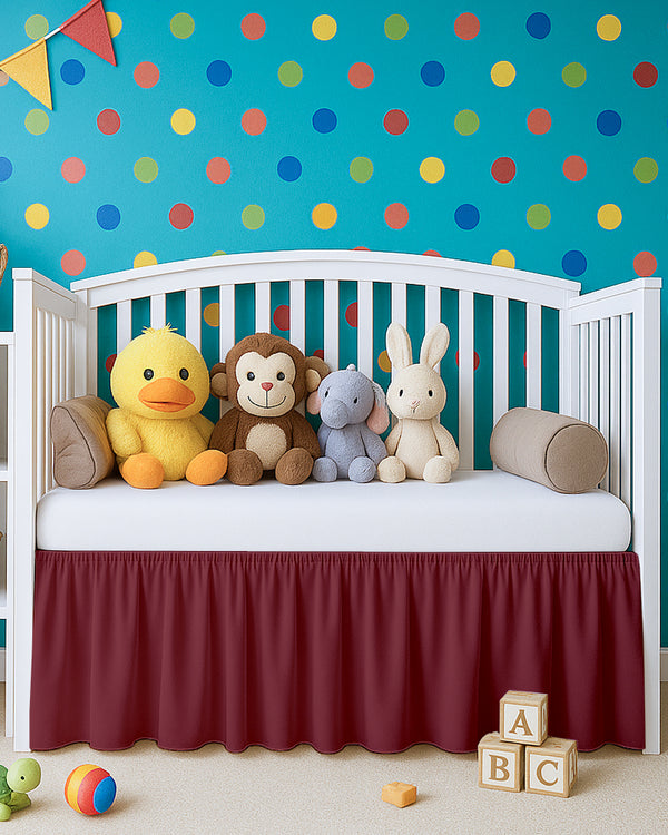 Microfiber Ruffled Crib Bed Skirt with Split Corners- Burgundy-baby bedding-Shreem Linen-Slumber Sphere