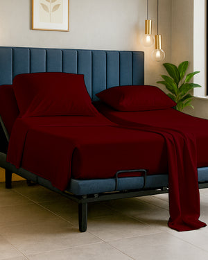 Snowy Giza Split Bed 5 Piece Sheet Set - Burgundy