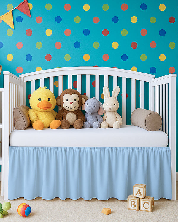 Microfiber Ruffled Crib Bed Skirt with Split Corners- Light Blue-baby bedding-Shreem Linen-Slumber Sphere