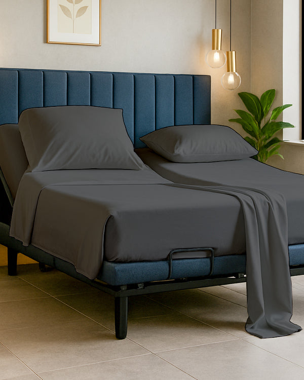 Snowy Giza Split Bed 5 Piece Sheet Set - Dark Gray