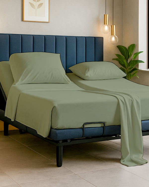 Snowy Giza Split Bed 5 Piece Sheet Set - Sage