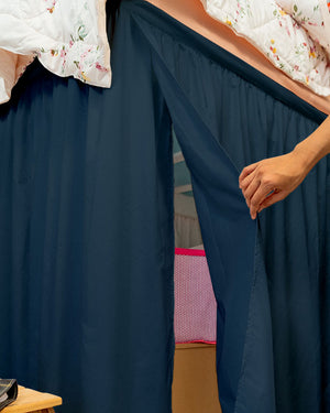Flowyfrills– Microfiber Gathered Bed Skirt for Dorms - Navy Blue-Bed Skirts-Shreem Linen-Slumber Sphere