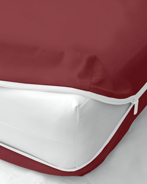 PureGuard ZipFit –  1 Piece Zipper Closure Fitted Sheet - Burgundy