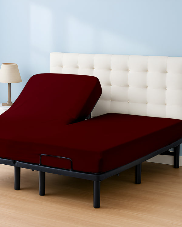 Premium 1 Piece Fitted Sheet with Top Split for Adjustable Beds - Burgundy