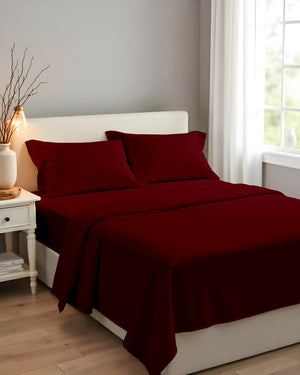 Royal Dreams, Extra Deep 4 Piece Cotton Sheet Set- Burgundy