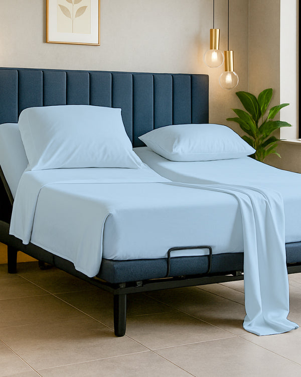 Snowy Giza Split Bed 5 Piece Sheet Set - Light Blue