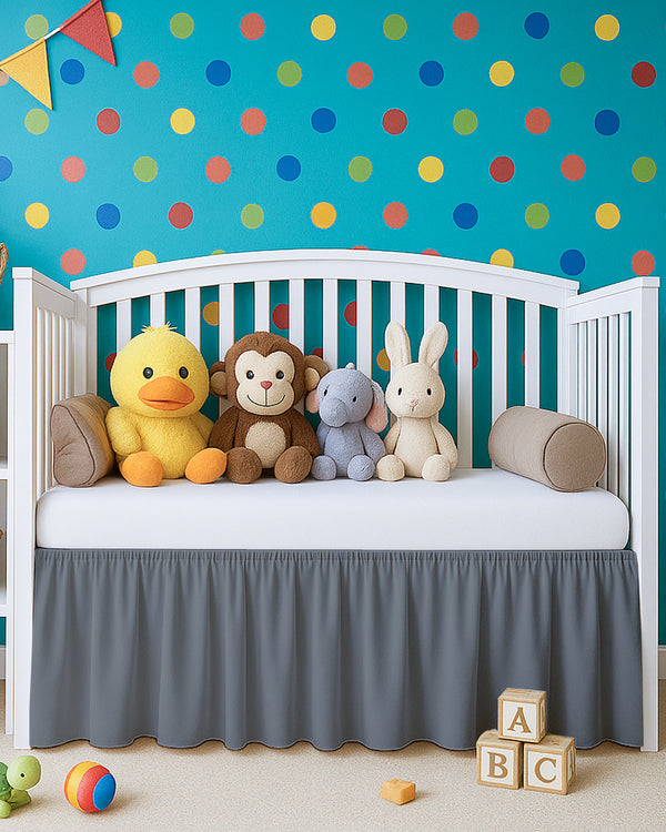 Microfiber Ruffled Crib Bed Skirt with Split Corners- Dark Gray-baby bedding-Shreem Linen-Slumber Sphere