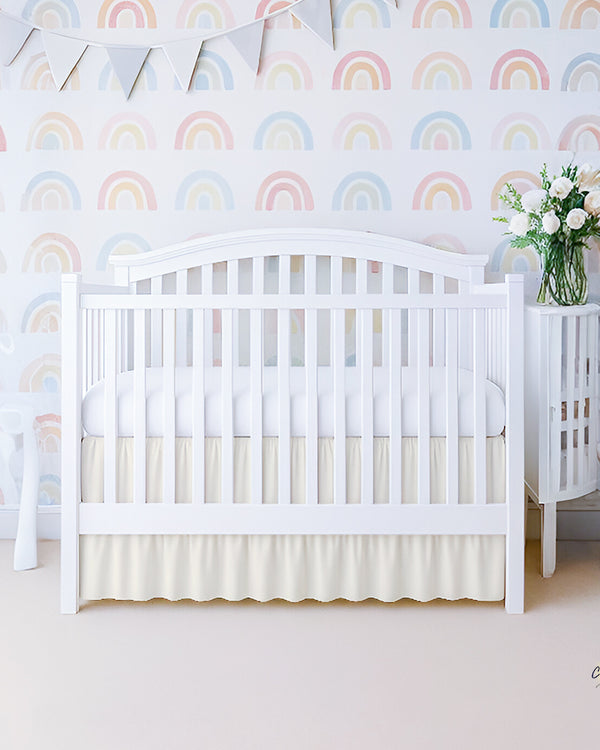 Microfiber Ruffled Crib Bed Skirt with Split Corners- Ivory-baby bedding-Shreem Linen-Slumber Sphere