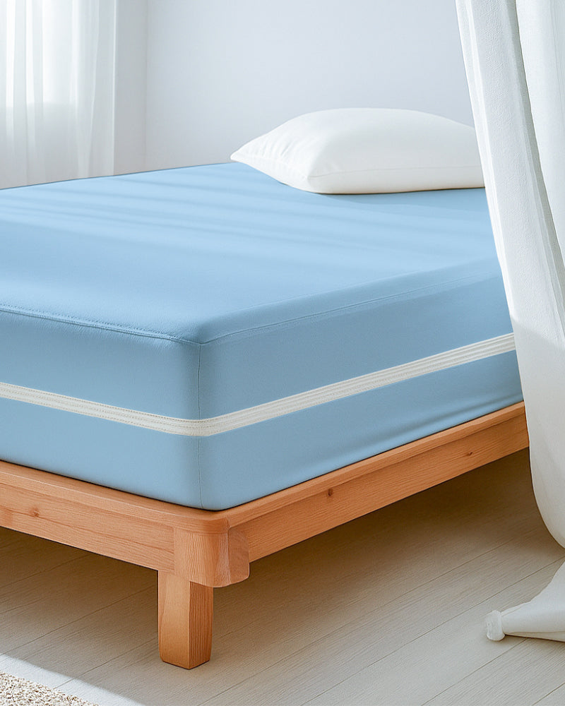 PureGuard ZipFit –  1 Piece Zipper Closure Fitted Sheet - Light Blue