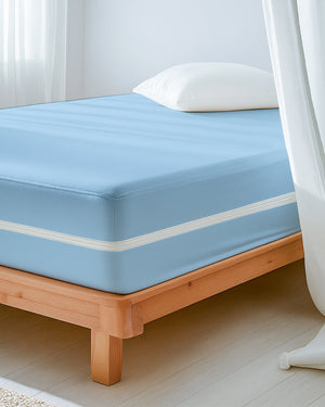 PureGuard ZipFit –  1 Piece Zipper Closure Fitted Sheet - Light Blue