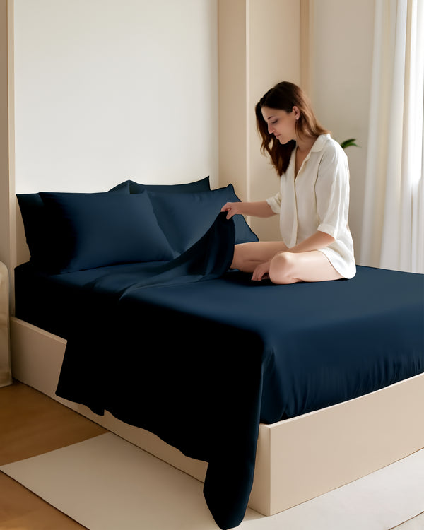 FoldEase Murphy Bed 4 Piece Sheet Set- Navy Blue