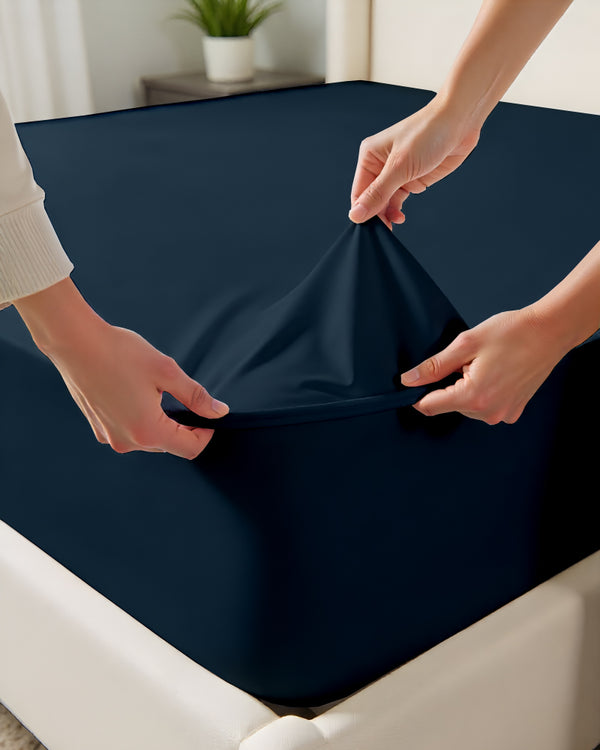 Cloud Soft Classic –  Single Fitted Sheet for Everyday Luxury - Navy Blue