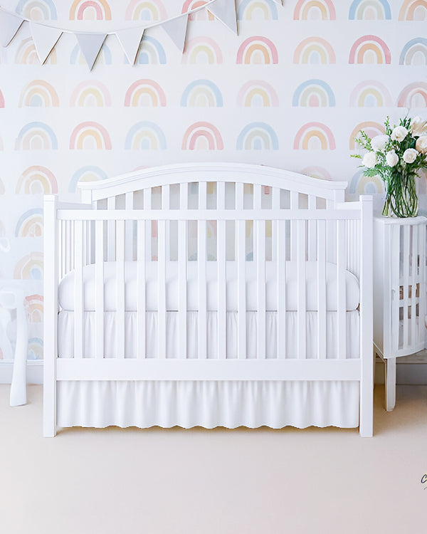 Microfiber Ruffled Crib Bed Skirt with Split Corners- White-baby bedding-Shreem Linen-Slumber Sphere