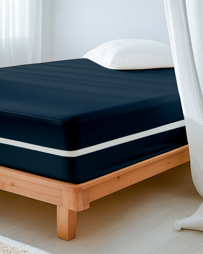 PureGuard ZipFit –  1 Piece Zipper Closure Fitted Sheet - Navy Blue