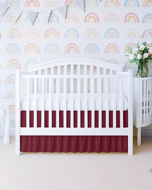 Microfiber Ruffled Crib Bed Skirt with Split Corners- Burgundy-baby bedding-Shreem Linen-Slumber Sphere