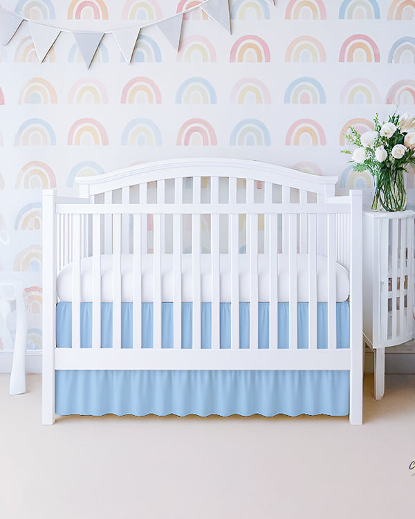 Microfiber Ruffled Crib Bed Skirt with Split Corners- Light Blue-baby bedding-Shreem Linen-Slumber Sphere