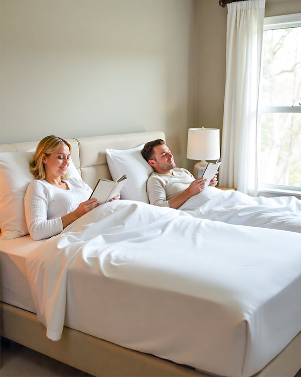 Snowy Giza Split Bed 5 Piece Sheet Set - White